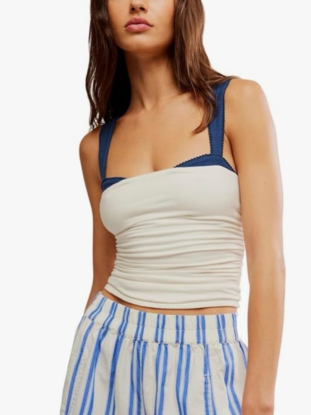 Free People White Cropped Tank with Navy Straps NWT size S